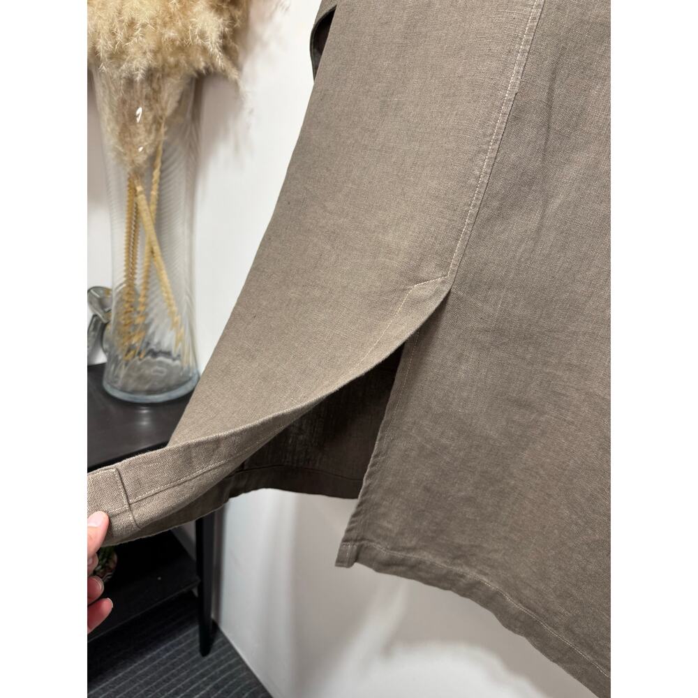 Zara Brown 100% Linen Rustic Relaxed Utility Long Coat Size Large Front Button - Picture 6 of 9
